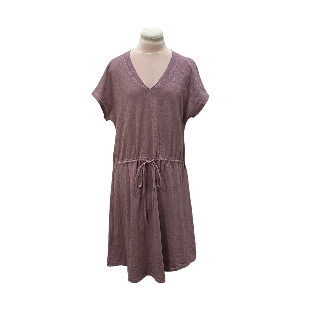 MOD-O-DOC Orchid Mauve Drawstring Waist Vneck Shirt Dress SM Cotton Minimalist